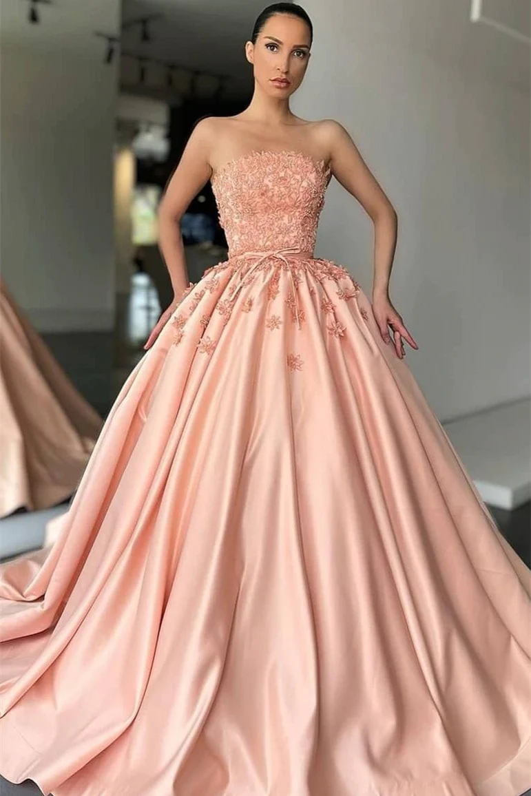 BALL GOWN STRAPLESS LACE APPLIQUE FLOOR-LENGTH SLEEVELESS PROM DRESS,EQ9667