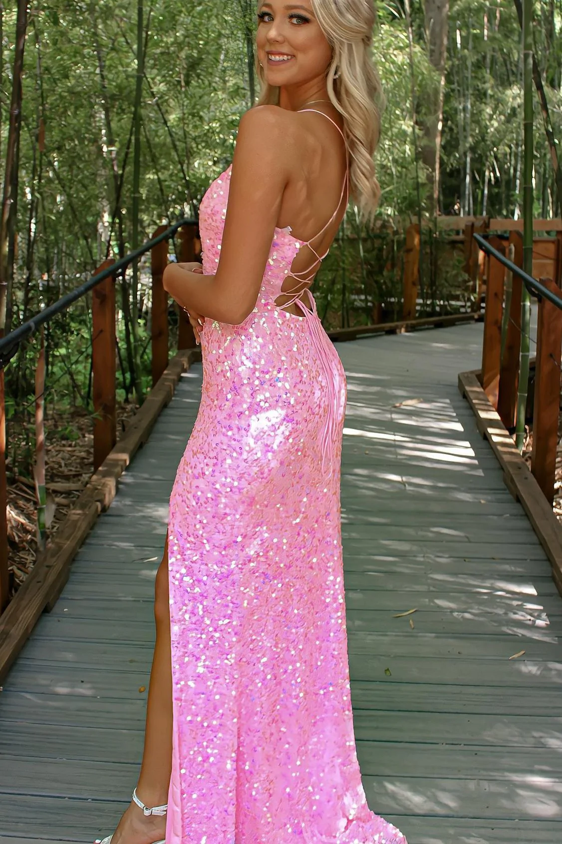 Pink Sequins Mermaid Long Prom Dress,WD5770