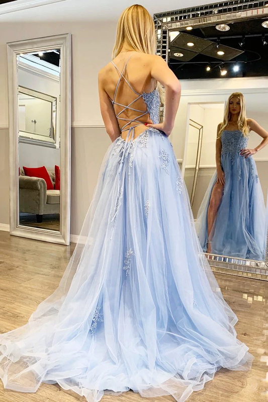 A-line Tulle Long Prom Dresses with Appliques,Winter Formal Dresses,DS9604