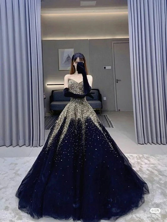 Off The Shoulder Blue And Black Sparkly Sequined Sheath Slit Elegant Prom Evening Dress Ball Gown,DS9601