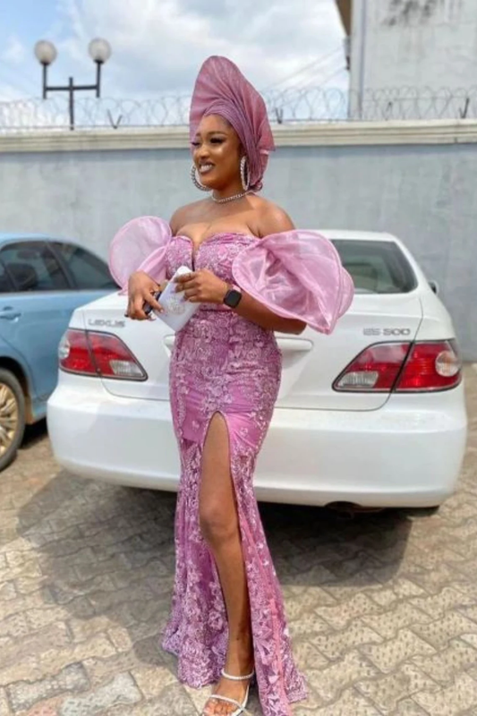 Lace style, Lilac, Burnt Orange, Pink Lace dress, Aso ebi dress, Women Dress, African Lace Gown, Dress for Women,DS9583