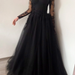 Black gothic corset wedding 3D lace floral tulle dress, alternative bride dress,DS9579