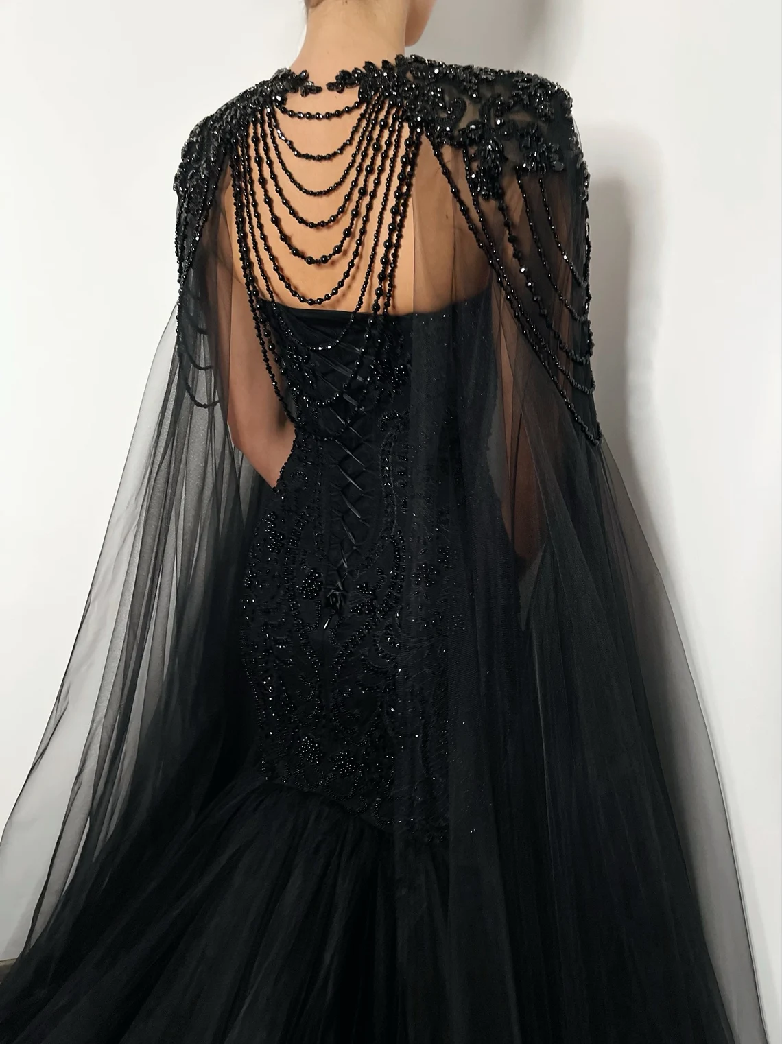Gossamer Lace Corset Black Gown by Costarellos  Lace corset dress, Black  wedding dresses, Bustier dress