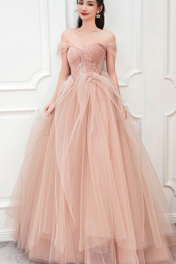 Peach Ball Gown with Off the Shoulder Top,CD3167