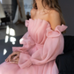 2022 New Arrival Pink Tea-Length Sexy Off Shoulder Prom Dresses,BD1498