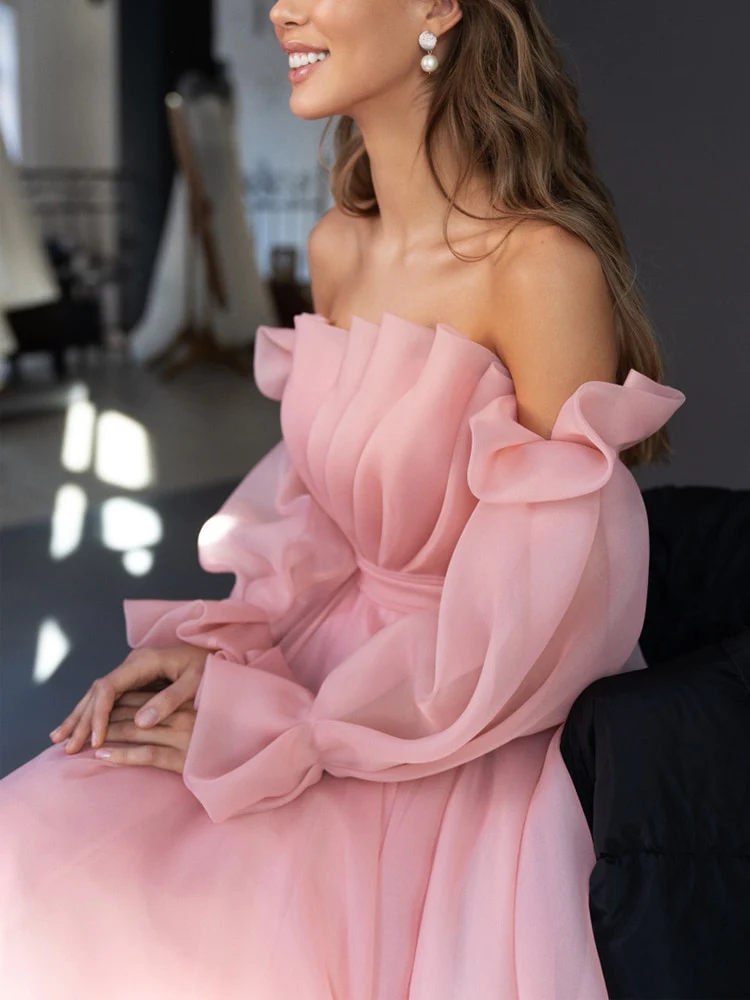 2022 New Arrival Pink Tea-Length Sexy Off Shoulder Prom Dresses,BD1498