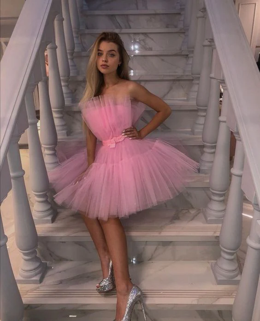 pink tulle homecoming dress birthday dress,DS14012