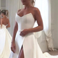 Elegant Strapless Sweetheart Satin Wedding Dresses With Slit,DS4633