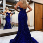 Royal Blue Sleeveless Mermaid Sweetheart Sequin Prom Dresses,DS4923
