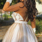 Plunging Neck Appliques Short Homecoming Dress with Long Sleeves,DS0934