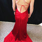 Red Mermaid Backless Prom Dresses, Red Mermaid Open Back Formal Evening Graduation Dresses,DS1741