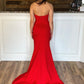 Red Mermaid Prom Dresses with Leg Slit, Red Mermaid Formal Evening Graduation Dresses,DS1721