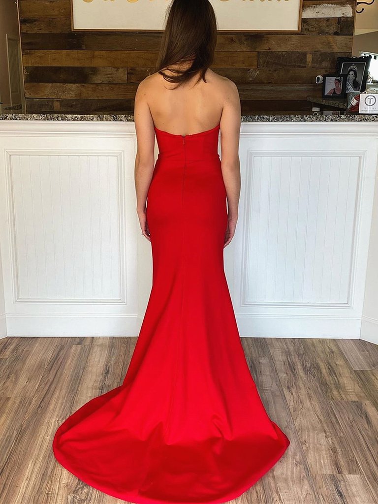 Red Mermaid Prom Dresses with Leg Slit, Red Mermaid Formal Evening Graduation Dresses,DS1721