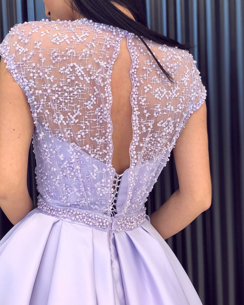 Round Neck Cap Sleeves Purple Lace Prom Dresses Long, Cap Sleeves Purple Long Lace Formal Graduation Evening Dresses,DS1777