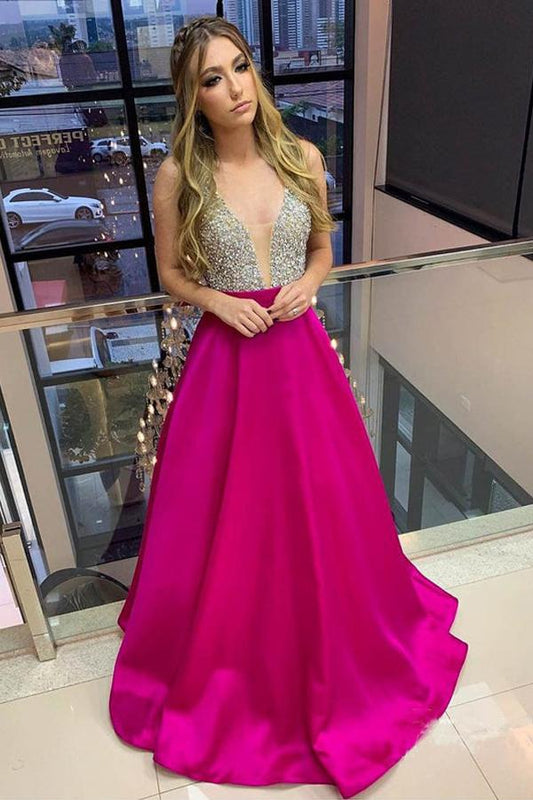 Satin Spaghetti Straps A-line Prom Dresses With Beadings,DS3634