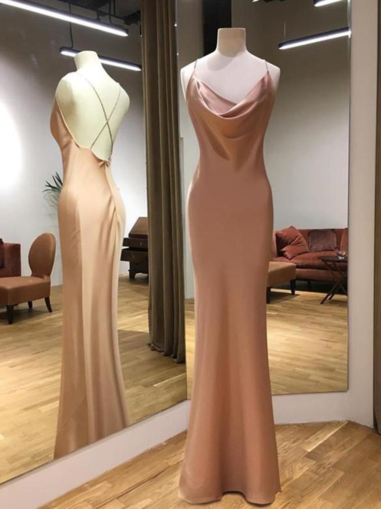 Sheath Champagne Long Prom Dresses, Champagne Floor Length Formal Evening Dresses,DS1709
