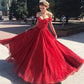 Shiny Off the Shoulder Red Long Prom Dresses, Off Shoulder Red Long Formal Evening Dresses，DS1452