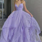 Shiny Sequins V Neck Purple Long Prom Dress Fluffy Purple Formal Evening Dress Sparkly Purple Ball Gown,F04740