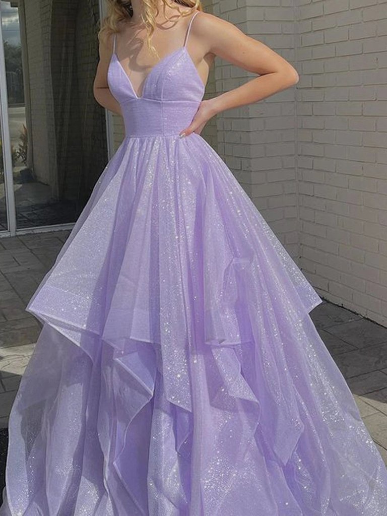 Shiny V Neck Purple Long Prom Dresses, Purple Long Formal Evening Dresses,DS1468