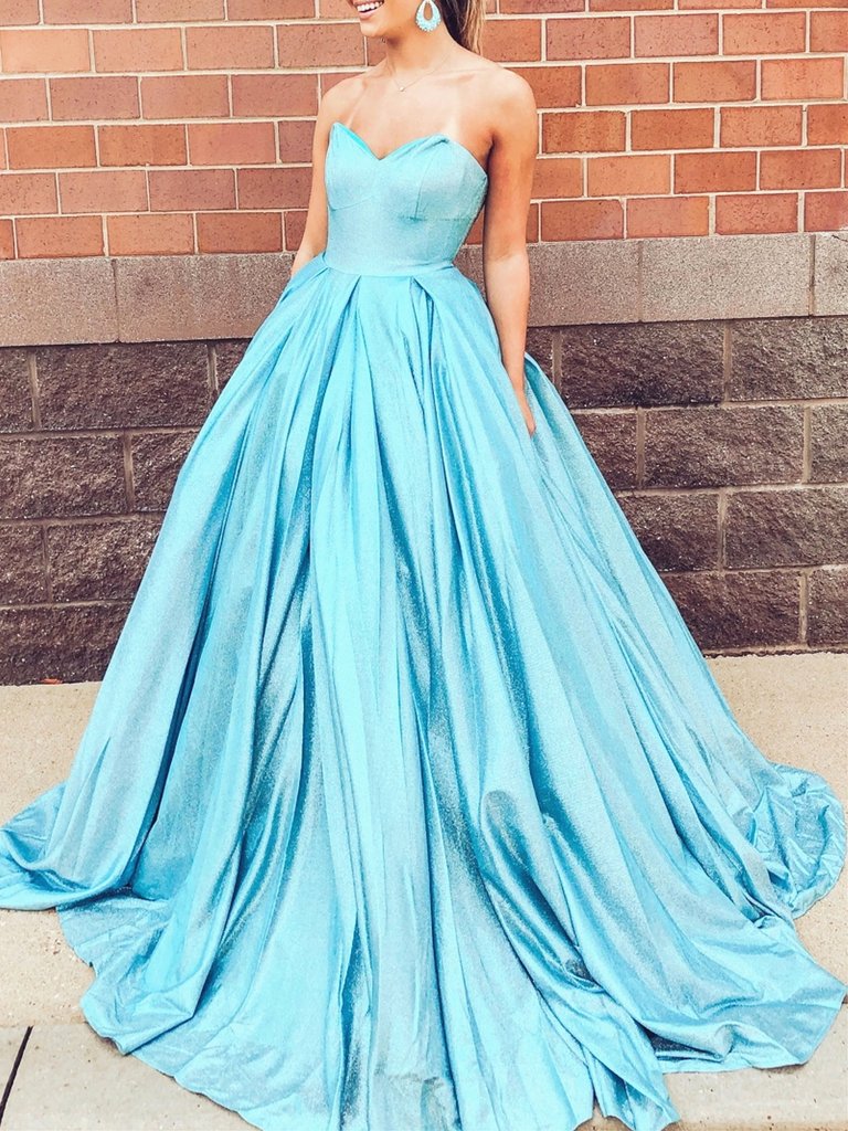 Shiny Sweetheart Neck Long Blue Prom Dresses, Strapless Long Blue Formal Evening Dresses,DS1750