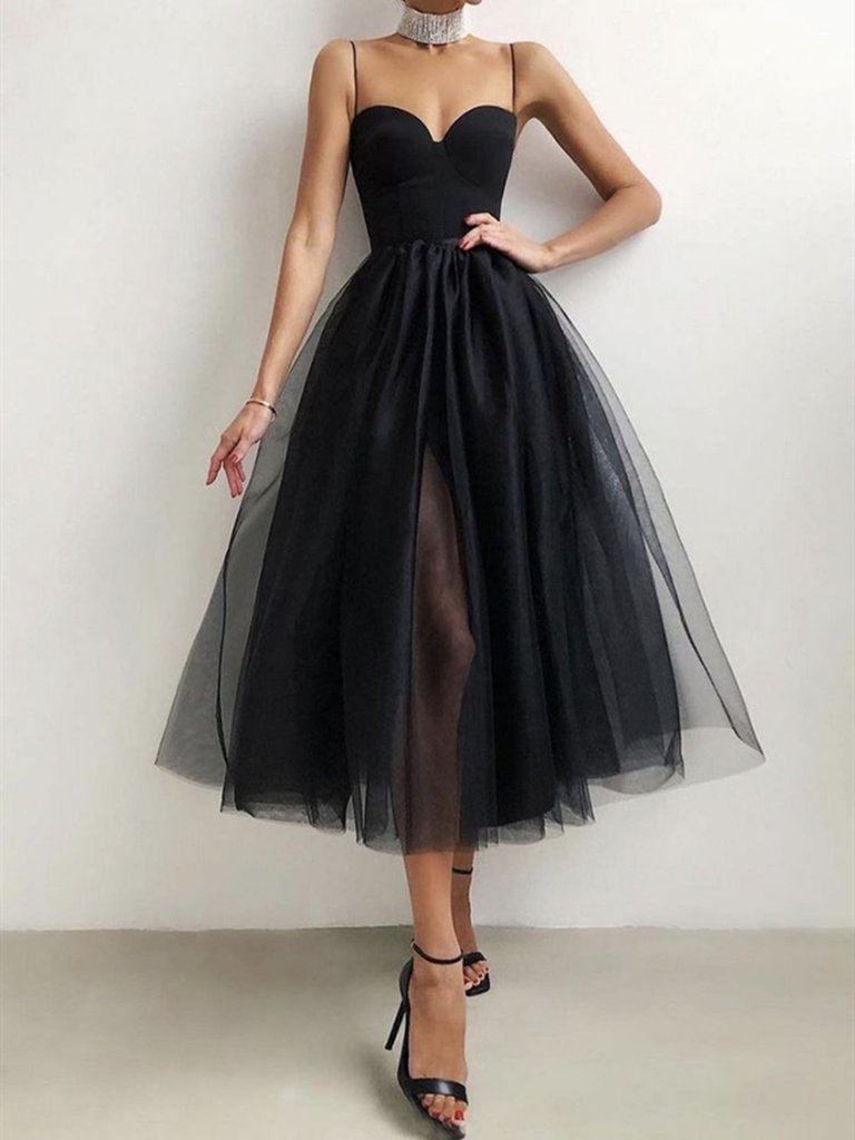 Short Black Tulle Prom Dresses, Little Black Formal Evening Dresses,DS1582