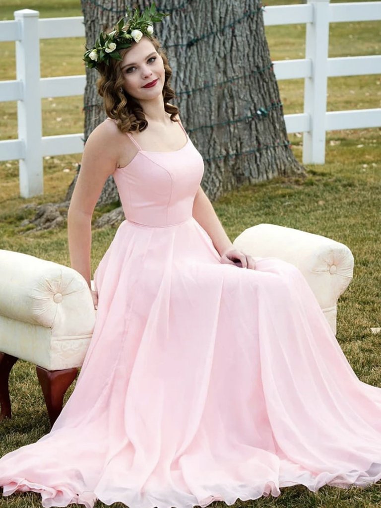 Simple Double Straps Pink Long Prom Dresses, Pink Long Formal Evening Dresses,DS1626