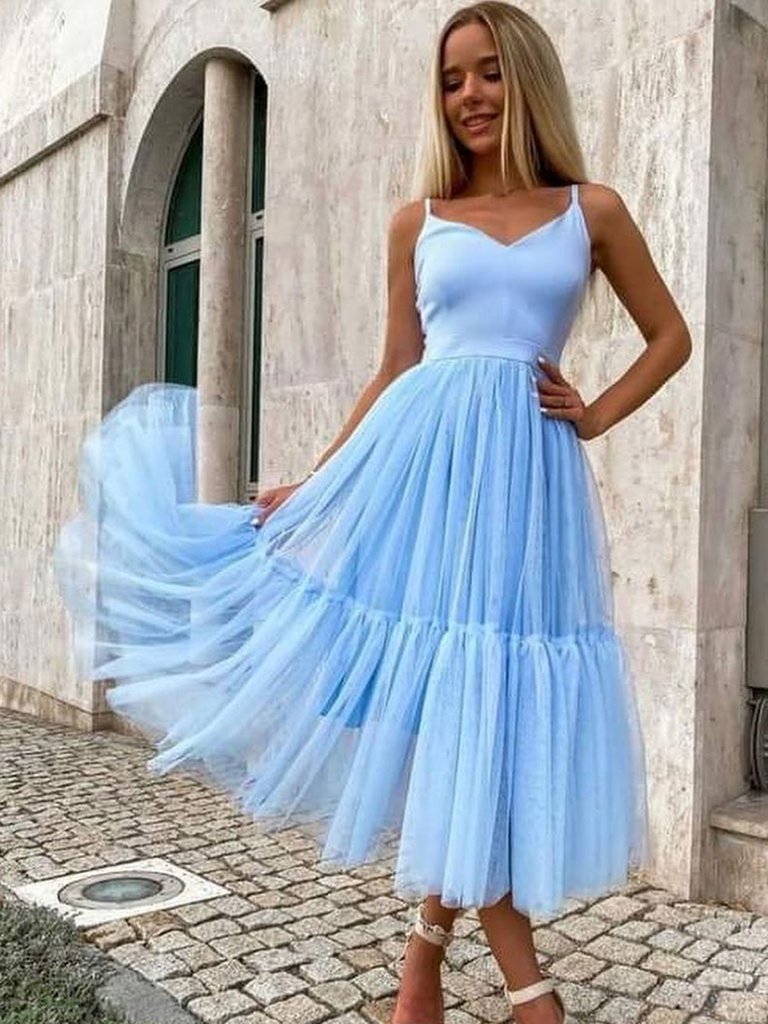 Simple V Neck Burgundy Blue Long Prom Dresses, V Neck Tea Length Wine Red Blue Formal Evening Dresses,DS1500