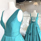 Simple V Neck Green Satin Long Prom Dresses, Backless Green V Neck Satin Formal Evening Dresses,DS1609