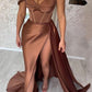 Chocolate Sweetheart Formal Evening Gowns Sexy Corset Prom Dresses,Side Split Satin Party Dress,DS5116