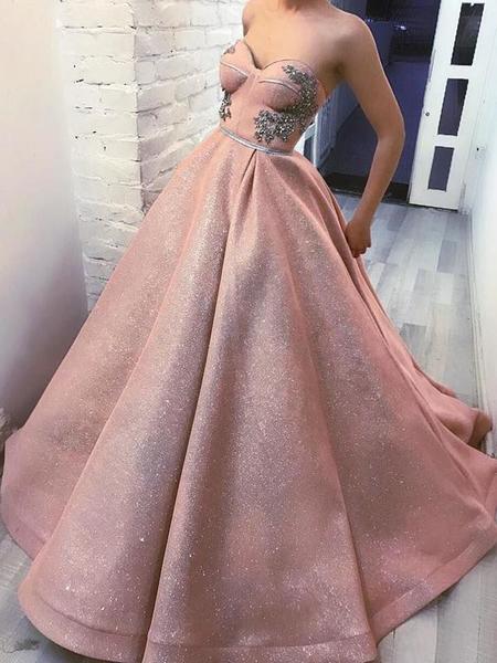 SPARKLY DUSTY SWEETHEART STRAPLESS PINK BALL GOWN PROM DRESS,DS2988
