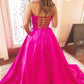 Strapless Fuchsia Satin Long Prom Dresses, Hot Pink Long Formal Evening Dresses,DS1523