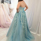 Strapless Light Blue Lace Prom Dresses, Ice Blue Lace Formal Evening Dresses,DS1475
