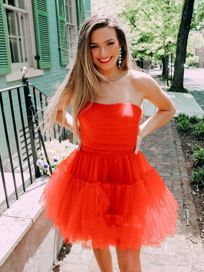 Strapless Short Red Prom Dresses, Short Red Graduation Homecoming Dresses,DS1368