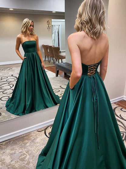 Strapless Emerald Green Long Prom Dresses, Emerald Green Long Formal Evening Dresses,DS1691