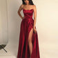 Strapless Navy Blue/Burgundy Prom Dress with Leg Slit, Navy Blue/ Wine Red Formal Evening Bridesmaid Dresses,DS1737