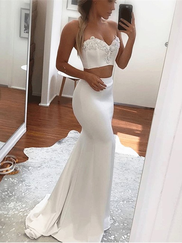 Sweetheart Neck 2 Pieces Mermaid Prom Dresses, Two Pieces Mermaid Long Formal Evening Dresses,DS1428