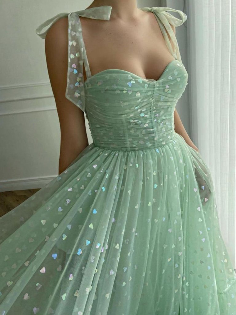 Sweetheart Neck Ankle Length Green Prom Dresses, Ankle Length Green Formal Evening Dresses,DS1395