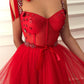 Sweetheart Neck Red Floral Long Prom Dresses, Red Floral Long Formal Evening Dresses,DS1444