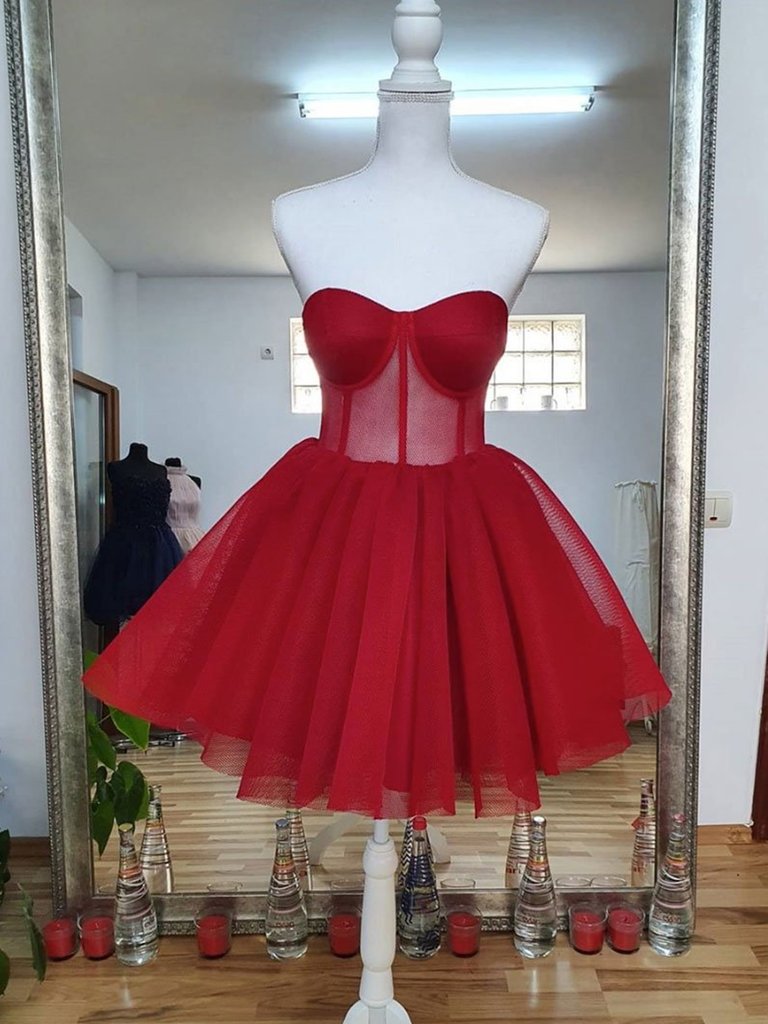 Sweetheart Neck Short Red Prom Dresses, Short Red Formal Graduation Homecoming Dresses,DS1657