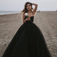 Sweetheart Neck Black Tulle Prom Gowns, Black Tulle Prom Dresses, Black Formal Evening Dresses,DS1776