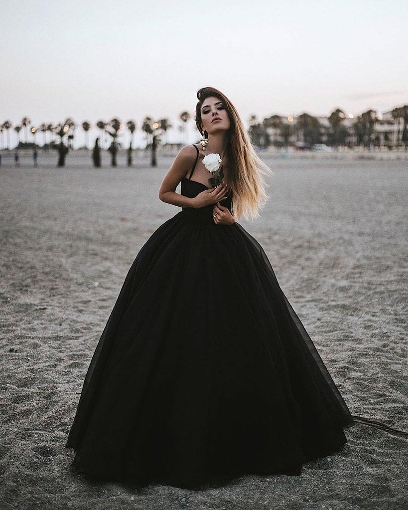Sweetheart Neck Black Tulle Prom Gowns, Black Tulle Prom Dresses, Black Formal Evening Dresses,DS1776