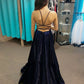 V Neck Backless Navy Blue Prom Dresses, Open Back Dark Blue Formal Evening Dresses,DS1522