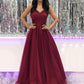 V Neck Burgundy Tulle Long Prom Dresses, Wine Red Tulle Formal Evening Dresses,DS1520