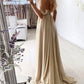 V Neck Champagne Lace Prom Dresses, Champagne Lace Formal Evening Dresses,DS1427