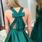 V Neck Green Satin Long Prom Dresses, Open Back Green Satin Long Formal Evening Dresses,DS1508