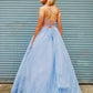 V Neck Light Blue Backless Prom Dresses, Open Back Blue Formal Evening Dresses,DS1409