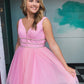V Neck Short Pink Prom Dresses, Short V Neck Pink Graduation Homecoming Dresses,DS1358