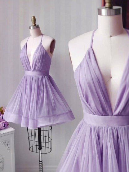 V Neck Short Pink/Purple Prom Homecoming Dresses, Pink/Purple Formal Graduation Evening Dresses,DS1040