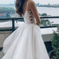 V Neck White Lace Wedding Dresses, White Lace Bridal Dresses Prom Dresses,DS1493