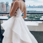 V Neck White Lace Wedding Dresses, White Lace Bridal Dresses Prom Dresses,DS1493